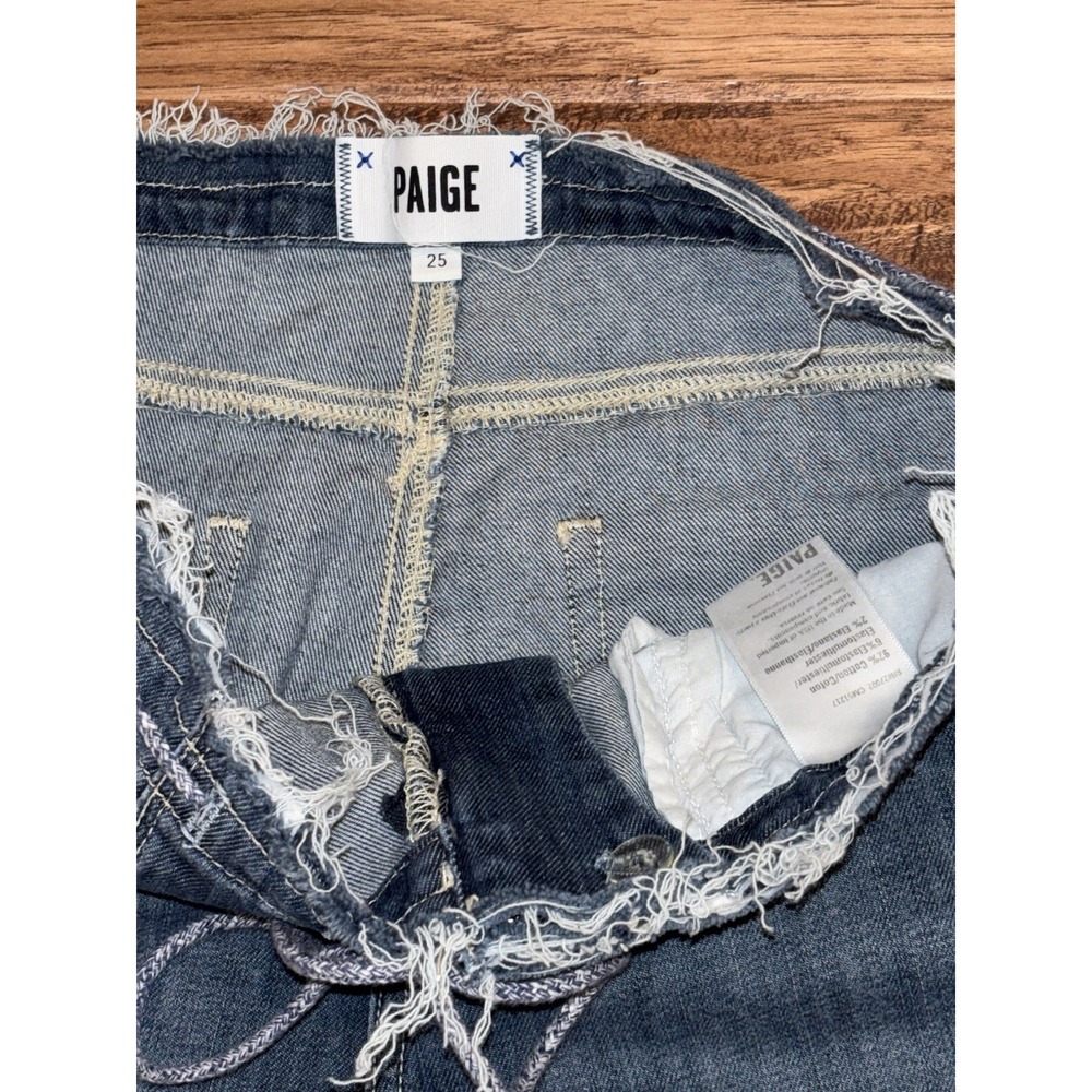 Paige Drawstring Cropped Wide-Leg Raw Hem/Waist‎ Jeans Womens 25 Blue Mid-Rise - Picture 4 of 8